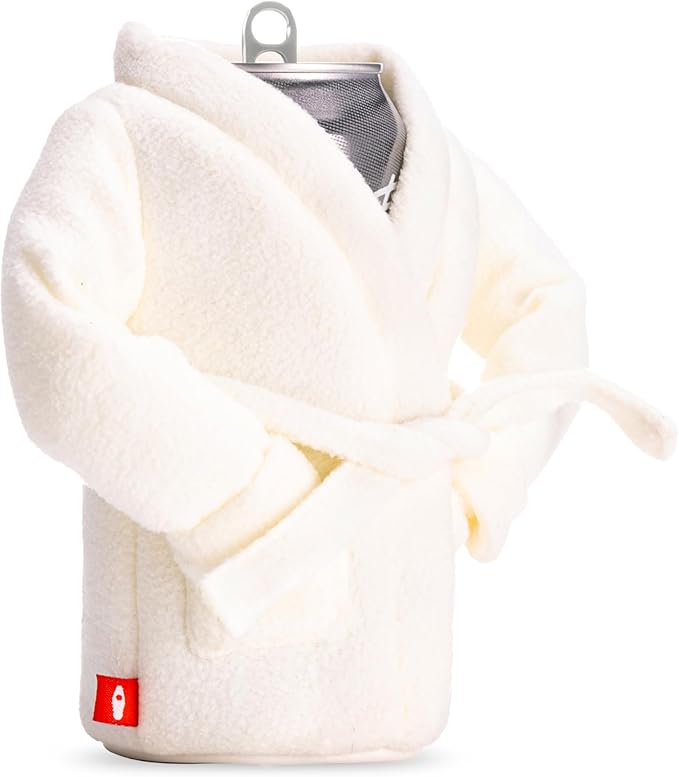 Puffin The Spa Robe Insulated Can Cooler Sleeve 12oz & 16oz Tall Can - Non Slip Base, Beer Soda Drink Jacket for Cold or Hot Beverages - Sandy White