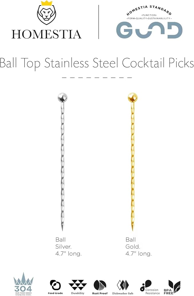 Homestia Gold Cocktail Picks, 16PCS Stainless Steel Twisted Martini Picks 4.3 Inch, Reusable Metal Drink Skewers for Cocktails, Olives, Appetizers, Barware Accessories