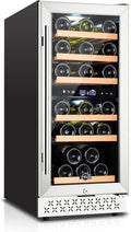 Tylza 15 Inch Wine Fridge, 30 Bottles Dual Zone Wine Cooler Refrigerator, Undercounter or Freestanding, 40-65°F, Wine Cabinet with Tempered Glass Door, Wine Cooler for Home, Kitchen, Bar