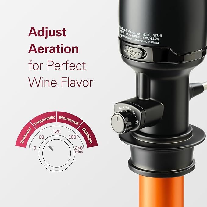 Wine Aerator Adjustable 0-4 Hours, Rechargeable Wine Air Aerator, Electric Wine Decanter, Wine Pourer for Wine, Gift for Men, Boyfriend, Dad (Black)
