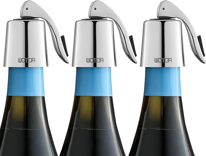 WOTOR Wine Stoppers Stainless Steel Wine Bottle stopper Plug with Silicone Reusable Wine Saver Leak proof Keep Fresh Silver 3 pack
