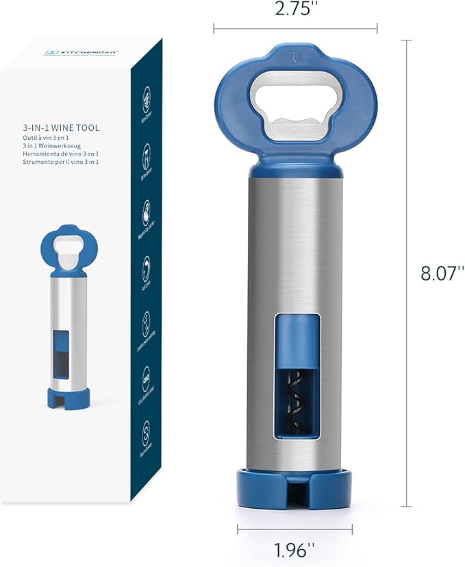 KITCHENDAO 3 in 1 Wine Bottle Opener Corkscrew with Foil Cutter, Beer Bottle Opener with Magnetic Cap Catcher, Works Easily Like Electric Opener, Wine Corkscrew, Gifts for Men and Women