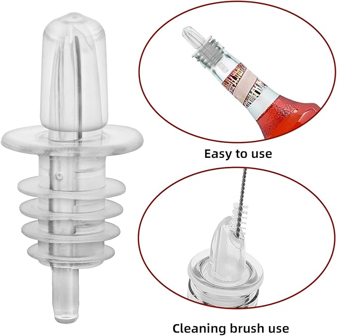 2 PCS Bottle Pourers And 2 PCS rubber pourers dust cap covers Syrup Pourer Pour Spouts Plastic Liquor Bottle Pourers with Rubber Pourers Dust Cap Covers Bottle Pourers (Clear)