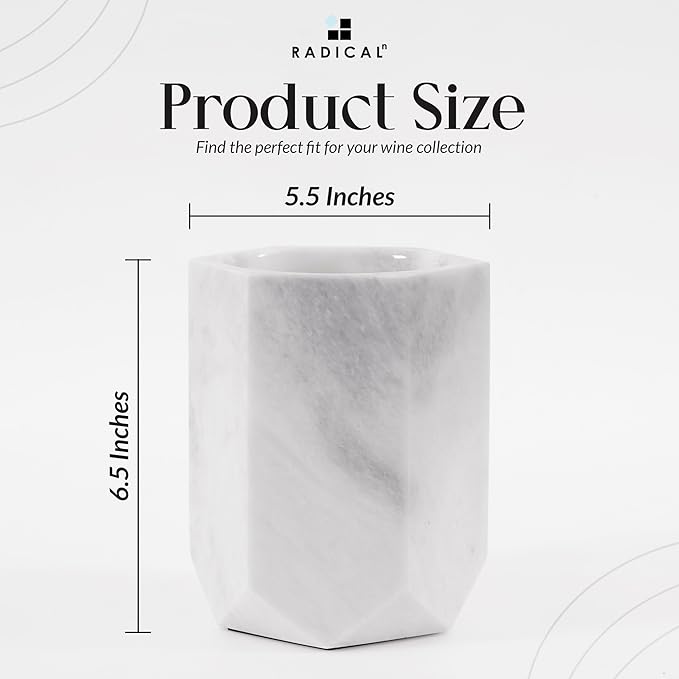 Radicaln Marble Wine Chiller Bucket 6.5 Inch White 750ml Wine Bottle Cooler & Champagne Chiller, Multi-Purpose Utensil Holder, Vase & Bar Cart Decor, Ice-Free with Non-Slip Felt Base, Luxury Wine Gift