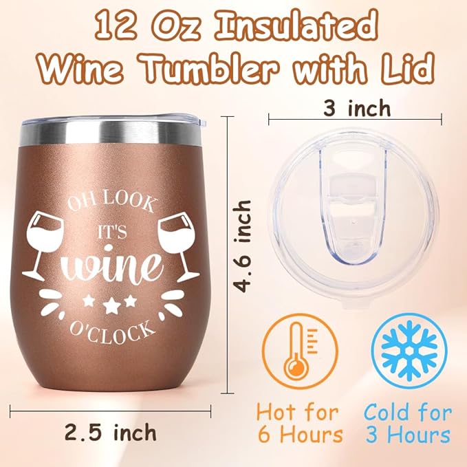 Graduation Gifts for Women Men Insulated Wine Tumbler with Lid 12oz Friendship Gift for Coworker Best Friends Brother Birthday Gift Useful Beer Gifts for Birthday Easter Basket Stuffers Rose Gold
