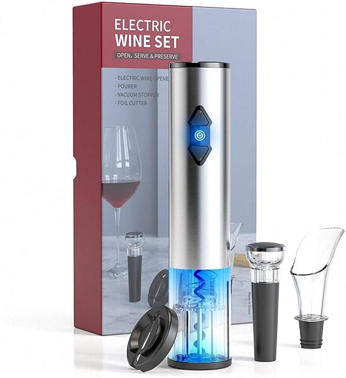 Electric Bottle Openers Automatic Wine Corkscrew Set Battery Powered Motorized Openers One-click Button Reusable with LED Light For Home Kitchen Party Bar