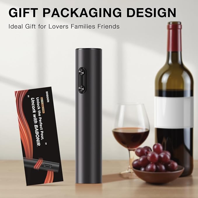 Electric Wine Opener, BABONIR Automatic Corkscrew with Foil Cutter, One-Button Operation for Effortless Cork Removal, Perfect Wine Gift for Wine Lovers, Thanksgiving, Christmas, Party & Home