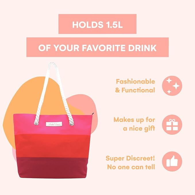 PortoVino Wine Purse with Hidden Spout - Canvas Drink Tote Bag with Secret Flask Dispenser - Holds 2 Bottles of Wine - Ideal Insulated Alcohol Travel Bag for Beach, Parties, Sangria Design