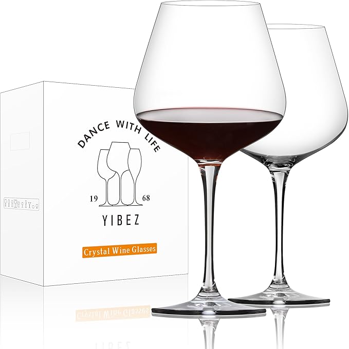Red Wine Glasses, Set of 2 Crystal Wine Glasses, 23 OZ Burgundy Wine Glasses, Housewarming/Wedding Gifts