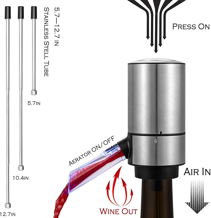 VENZELL Electric Wine Aerator and Pourer - Smart One-Button Wine Decanter with Automatic Vacuum Stopper and Dispenser