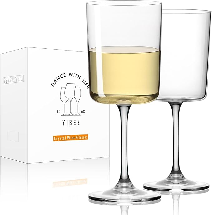 White Wine Glasses, Set of 2 Crystal Wine Glasses, 12 OZ Cylinder Housewarming/Wedding Gifts