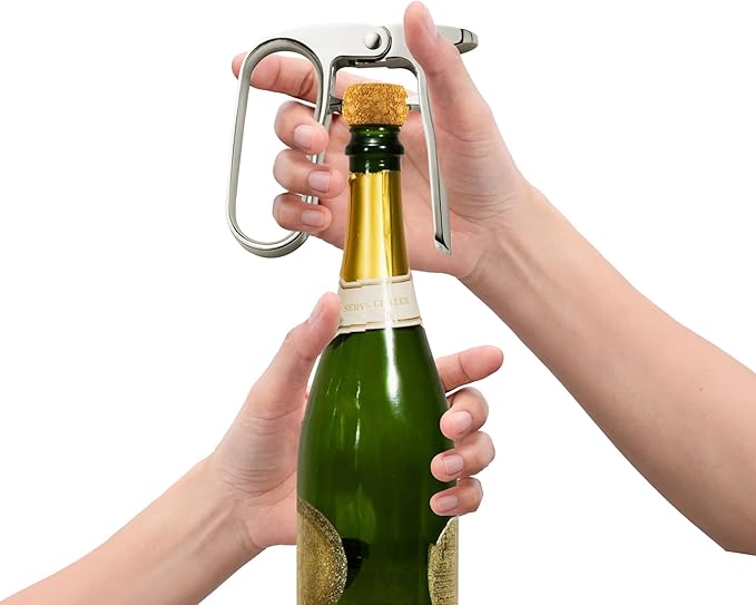 HIC Kitchen Bar Champagne Opener, Spring-Action Design, Easy Removal For Natural And Synthetic Champagne Corks, Sparkling Wine Accessory