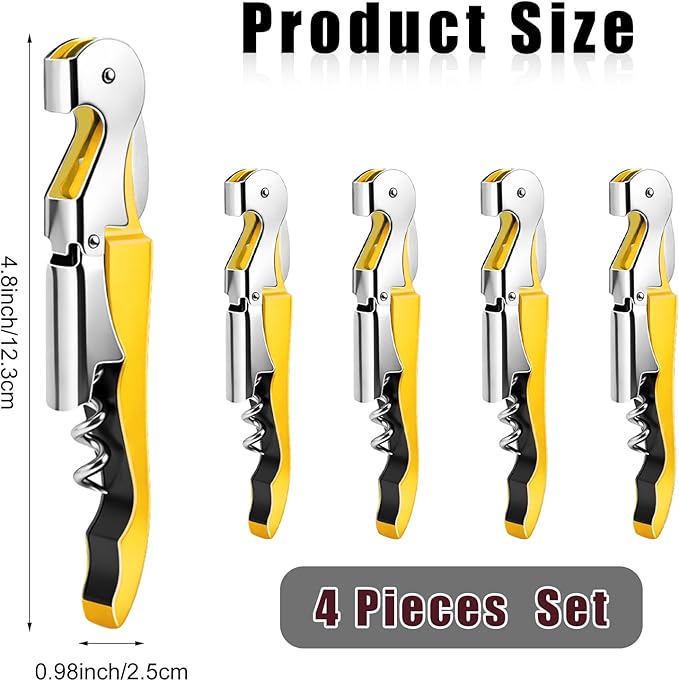 4 Pieces Professional Waiter Corkscrew Wine Openers, Yellow Wine Keys Opener Stainless Steel Hinges Serrated Foil Cutter for Restaurant Waiters, Sommelier, Bartenders (Yellow)