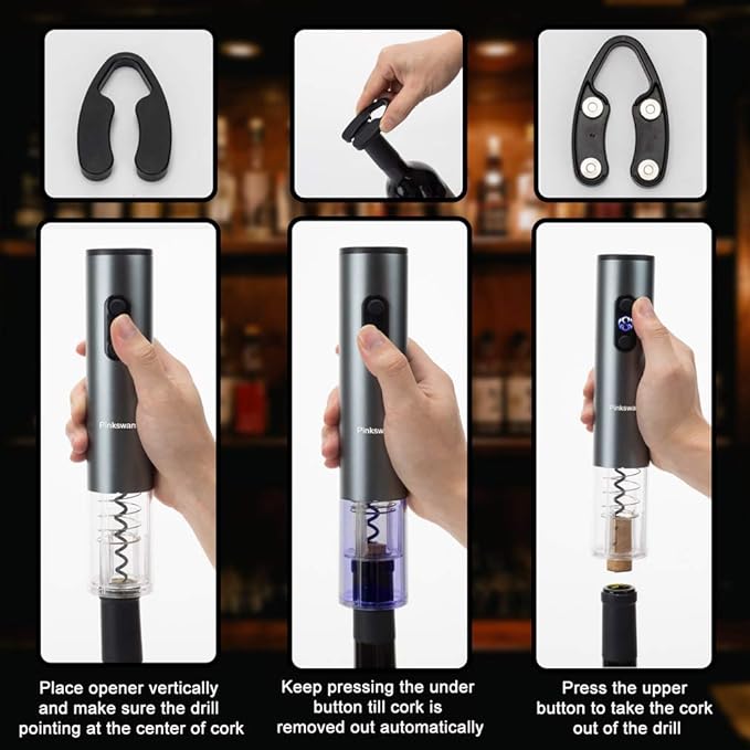 Wine Opener Electric Gift Set, Whiskey Stone Wine Lover Gifts with Wine Accessories of Automatic Corkscrew, Metal Ice Cube, Wine Pourer, Foil Cutter 4-in-1 set