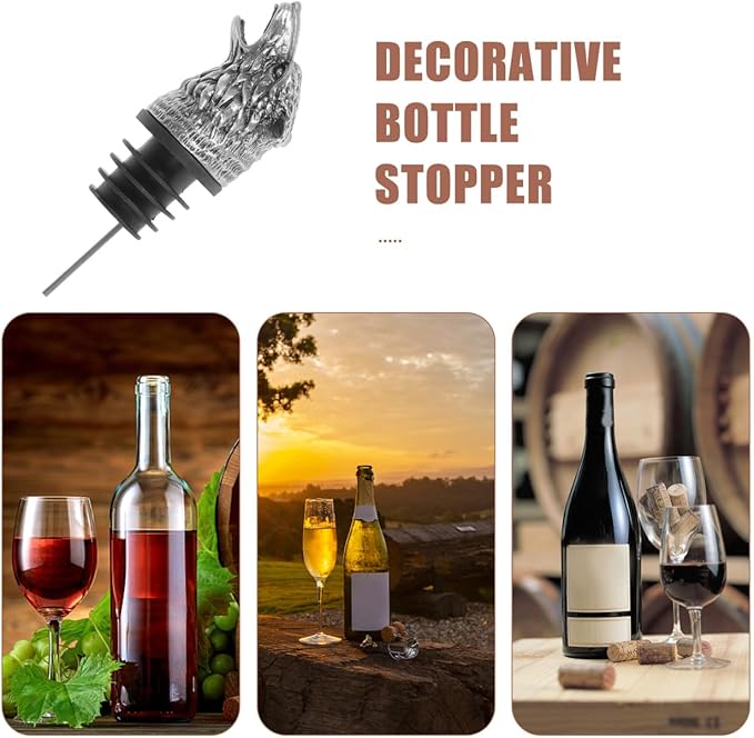 MAGICLULU Wine Aerator Pourer Wolf Head Spout Bottle Pourers Stainless Steel Animal Bar Liquors Bottle Pourer Animal Decorative Liquors Stopper for Red Wines Whiskey Silver