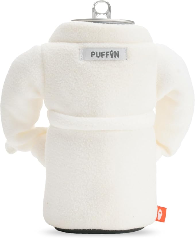 Puffin The Spa Robe Insulated Can Cooler Sleeve 12oz & 16oz Tall Can - Non Slip Base, Beer Soda Drink Jacket for Cold or Hot Beverages - Sandy White
