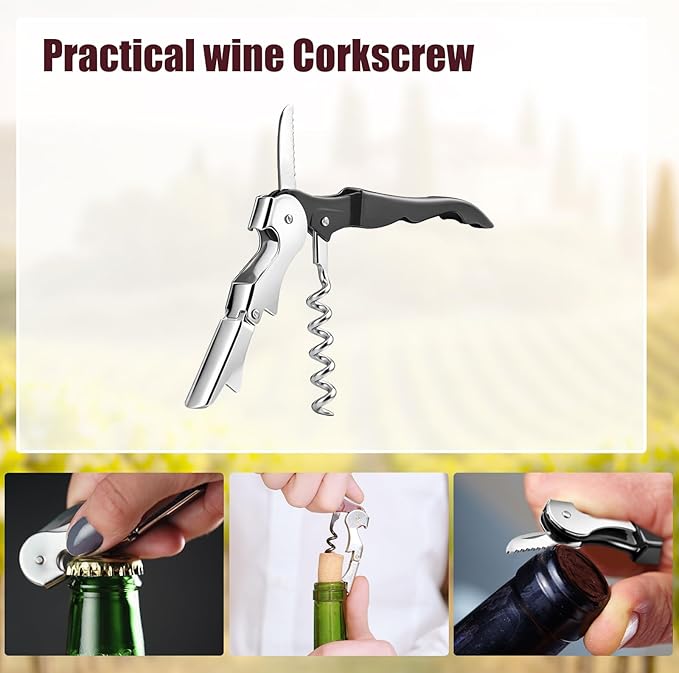 12 Pieces Professional Waiter Corkscrew Wine Openers,Pink Wine Keys Opener Stainless Steel Hinges Serrated Foil Cutter for Restaurant Waiters, Sommelier, Bartenders (Pink)