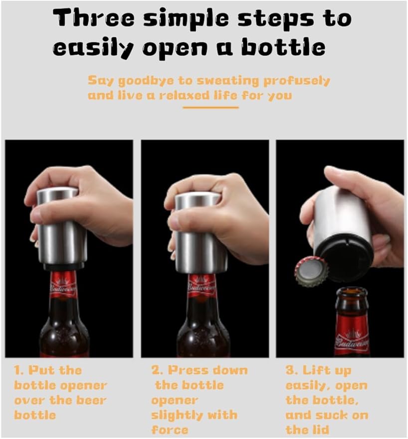luvilly1 PC Automatic Beer Bottle Opener, Stainless Steel Bottle Cap Opener,Beer Openers for Home Bars/Picnic/Camping/Kitchen