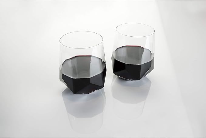 Viski Seneca Faceted Wine Glasses, Star-Shaped Base, Modern Crystal Clear Drinking Glasses for Red and White Wines, Cocktails, Aperol Spritz, Wedding Gifts, Home Bar, Elegant Glassware Set of 2, 20 oz