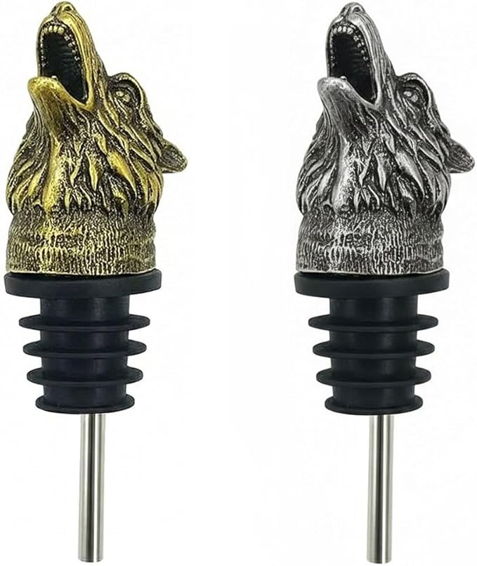 Wolf pour spout Animal head wine pourer Menagerie wine aerator set of 2 (assorted)
