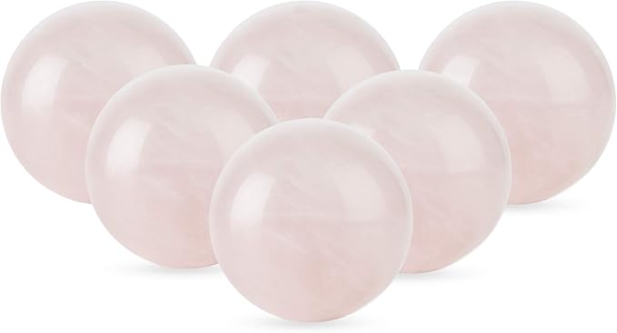 Twine Rose Quartz Wine Gems, Pink Drink Chillers, Real Polished Rose Quartz Stone Spheres, Whiskey Stones, Pink, Set of 6