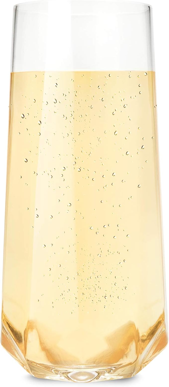 Viski Seneca Faceted Stemless Champagne Flutes, Crystal Clear Sparkling Wine Glasses for Prosecco, Sparkling Cocktails, Mimosas, Elegant Glassware for Wedding Gifts, Home Bar, 9 oz, Set of 2