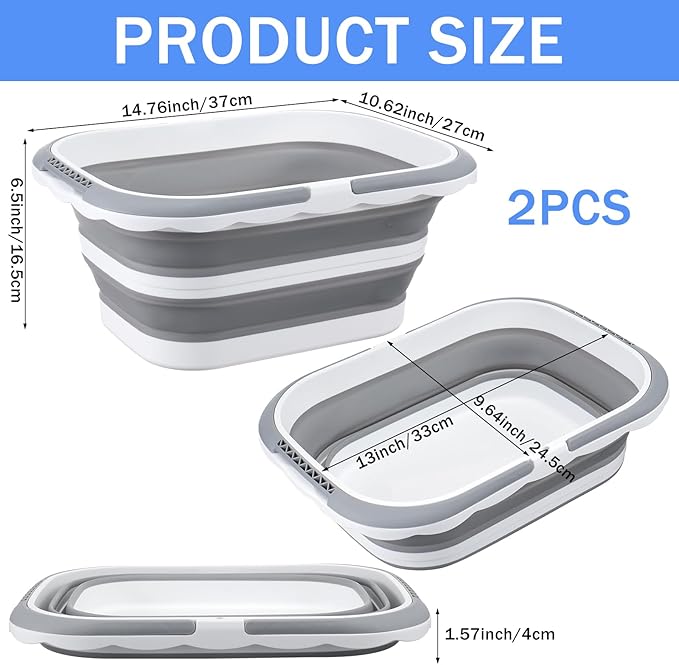 2 Pack Ice Buckets for Parties, Foldable Beverage Tub, Collapsible Ice Bucket for Wine Beer Champagne, Large Beer Ice Buckets Drink Cooler, Space Saving Ice Storage Tub Ice Cube Bin (8.5L*2)