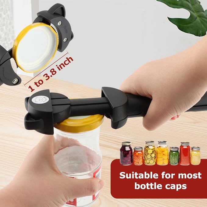Jar Opener Bottle Opener for Seniors with Arthritis: Multi Retractable Wine Bottle Openers for Weak Hand, Magnetic Manual Can Openers for Opening Jar Beer Lid, Kitchen Gadgets Tool(COLOR:Black)