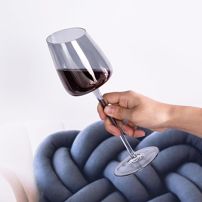 KAMMAK Wine Glasses Set of 2, 9.47 oz Hand Blown Crystal Bordeaux Wine Glasses, Thin Rim & Long Stem, Perfect for Red & White, Daily Use, Wedding or Birthday Gift with Gift Box, XH-H240 Gray