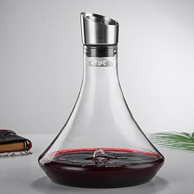 1000ml Glass Wine Decanter, Wine Carafe with Built-in-Aerator, Wine Aerator, Stainless Steel Pourer Lid, Filter, Wine Hand-held Aerator