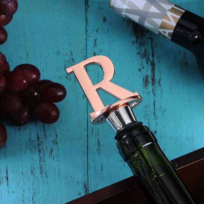 Miicol Wine Stopper, Prosecco Topper, Rose Gold Personalised Champagne Stopper, Initial Funny Prosecco Gift, Wine Lovers Gift, Kitchen Decor, Letter R