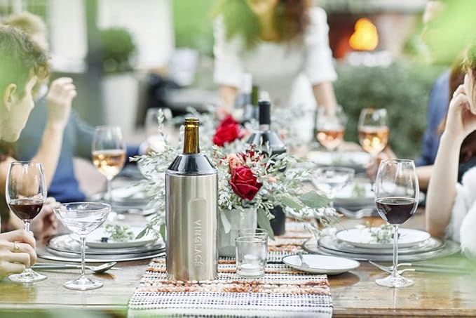 Vinglacé Wine Bottle Chiller- Portable Champagne Insulator- Stainless Steel Wine Cooler Sleeve - Keeps Wine Cold (Copper)
