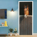 Horse 3D Door Stickers Murals - Peel & Stick Waterproof Washable Matt Finish Rustic Style Animal Print Rectangular 33.9" x 78.7" 2 Pieces