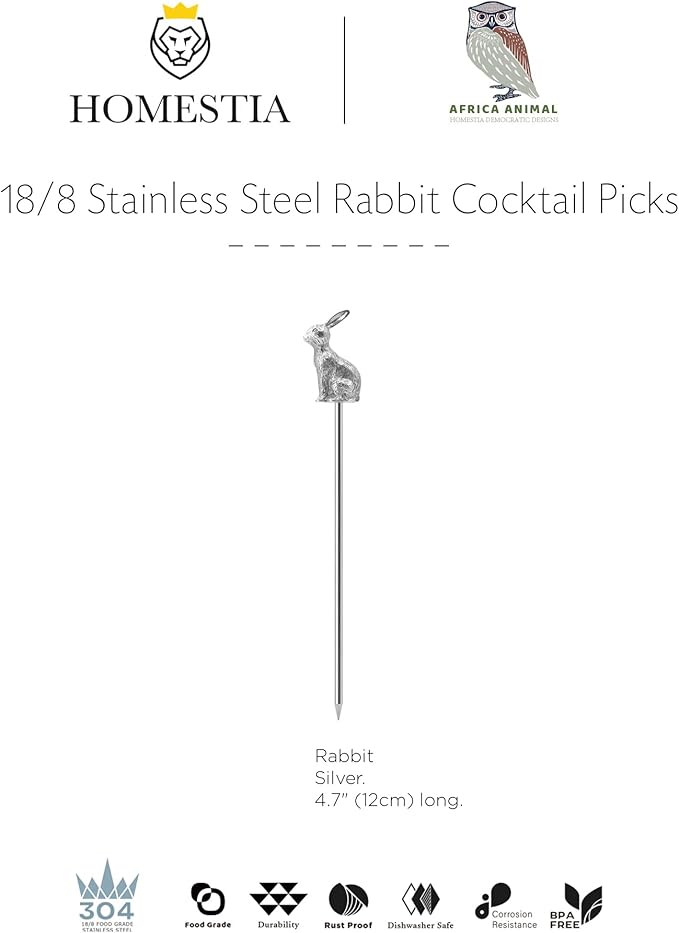 Homestia Metal Cocktail Picks for Drinks, 4.6" Rabbit Cocktail Toothpicks Cocktail Garnish Cocktail Swords, 6Pcs Fancy Martini Picks Olive Picks, Vintage Cocktail Pins Cocktail Accessories