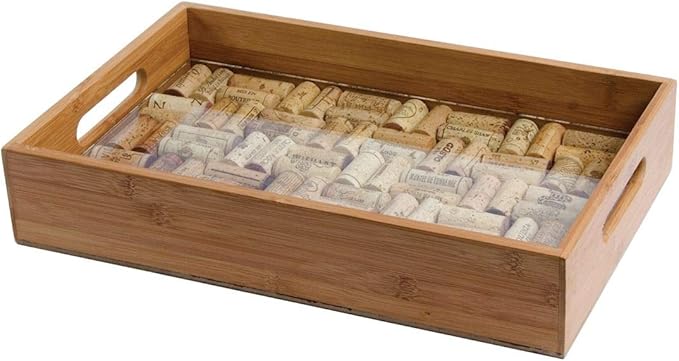 Oenophilia Greenophile Bamboo Cork Service Tray Kit with Handles, 100% Bamboo, Glass Pane, Serving Platter for Wine, Beer, Charcuterie, Appetizers, and More, Do-it-Yourself, Corks NOT Included
