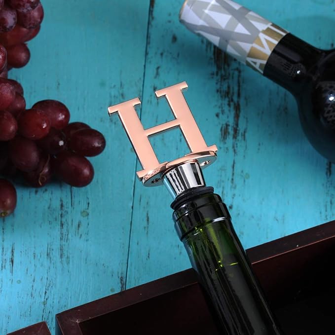 Miicol Prosecco Stopper - Rose Gold Initial Wine Stopper, Personalised Champagne Gift, Funny Kitchen Decor, Letter H