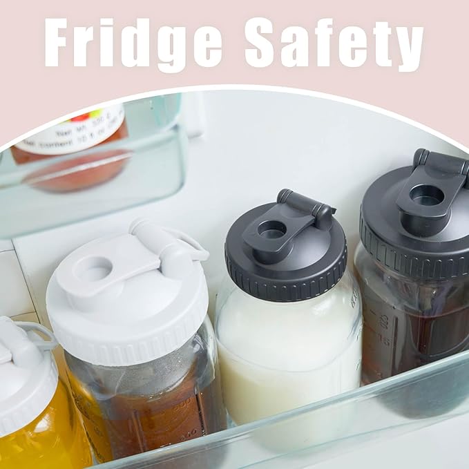 4 Pack Regular Mouth Mason Jar Pour Spout, Mason Jar Pitcher Lids with Leakproof Airtight Flip Cap, Reusable Plastic Canning Lids for Drinking Salad Dressing Pouring, Jar Lids, Black & White
