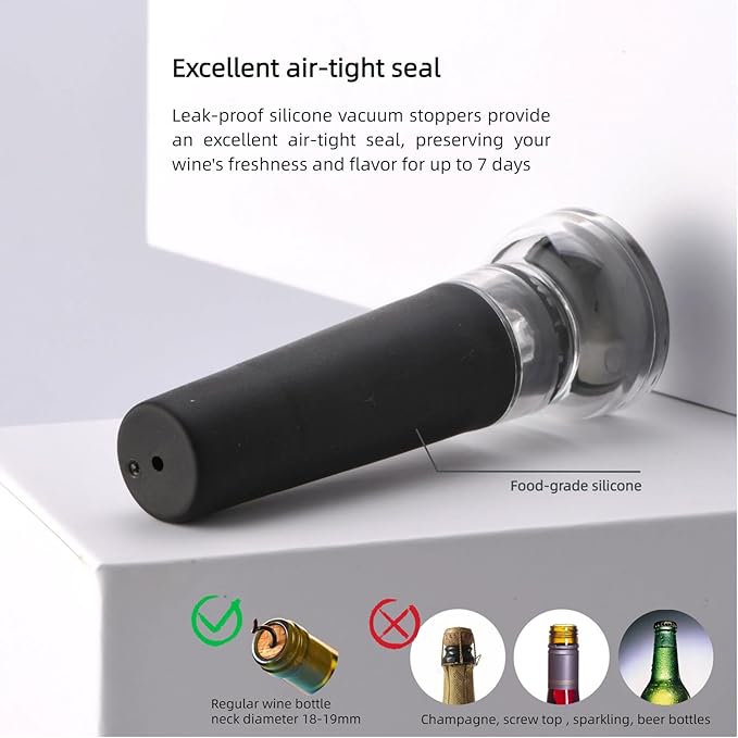 Electric Wine Opener Set, Rechargeable With 2 Vacuum Stoppers, Foil Cutter, Battery-Powered Corkscrew - Wine Lovers Present
