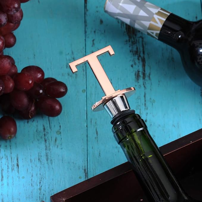 Miicol Wine Bottle Stopper, Prosecco Topper, Rose Gold Wine Stopper, Personalised Champagne Stopper, Initial Funny Prosecco Gift, Wine Lovers Gift, Kitchen Decor, Letter T