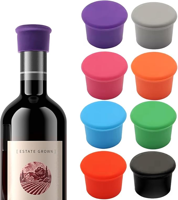 Silicone Wine Stopper, 8 Pcs Reusable Wine Bottle Stopper Caps Bottle Caps Seals to Keep Wine Fresh