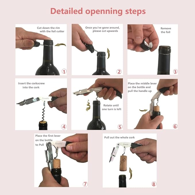 Waiter Corkscrew Wine Opener Manual | 2 Pack Professional Honatty 3-in-1 Heavy Duty Double Hinged Wine Key with Foil Cutter & Beer Bottle Opener for Servers, Bartenders & Home Use