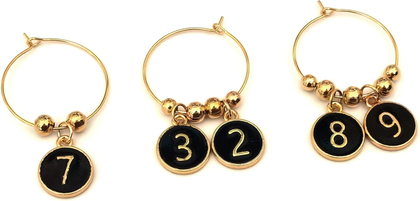 Number Wine Glass Charms - 2 Set of 20pcs Round 0-9 Figures Number Wine Charms for Stem Glasses - Tasting Party Supplies Drink Markers Cup Glass Charm Rings