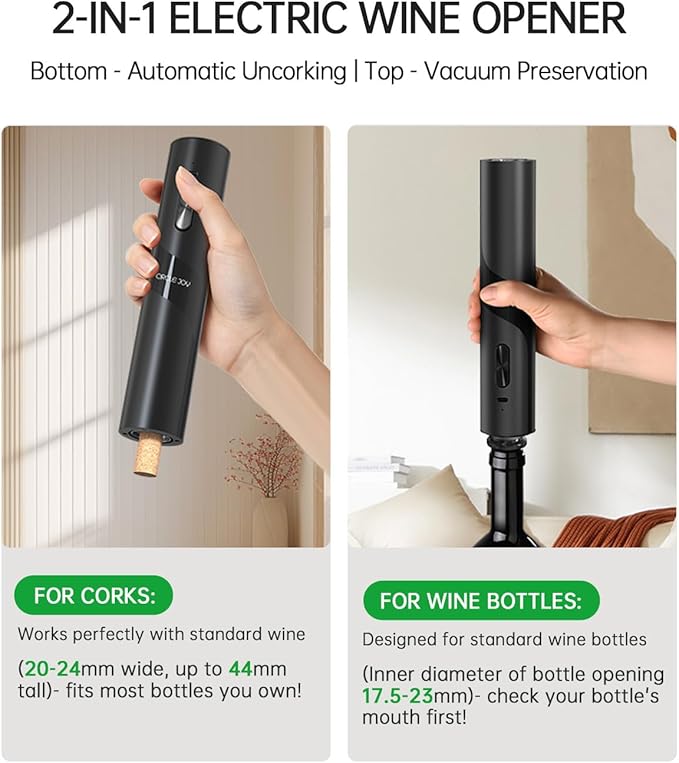 CIRCLE JOY Rechargeable Wine Opener Electric Wine Bottle Opener, 7-in-1 Wine Gift Set with Electric Vacuum Pump, Charging Station, Foil Cutter, Wine Aerator Pourer and 2 Wine Stoppers, Black