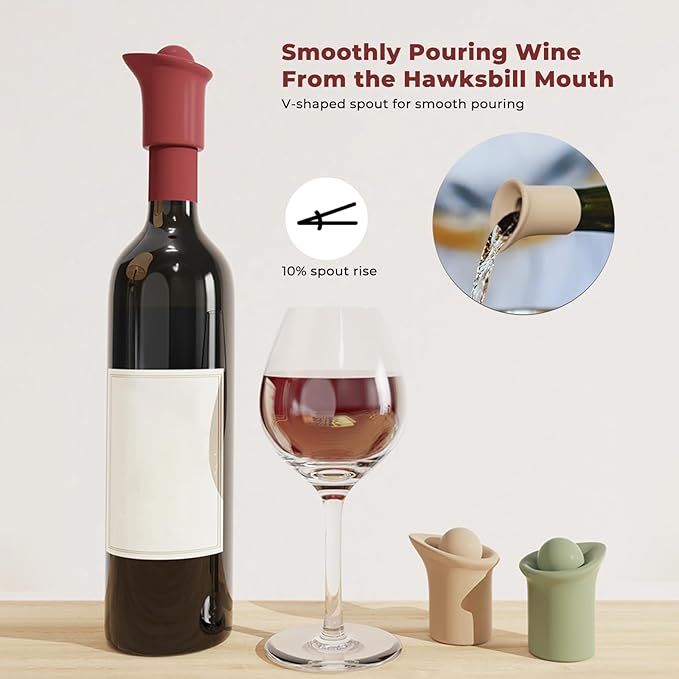 2 Pack 2 in 1 Silicone Wine Bottle Stoppers & Pourers, Upgraded Reusable Wine Preserver, Champagne Stoppers with Vacuum, Ideal Gift Accessory for Wine Lovers (Green&Apricot color)