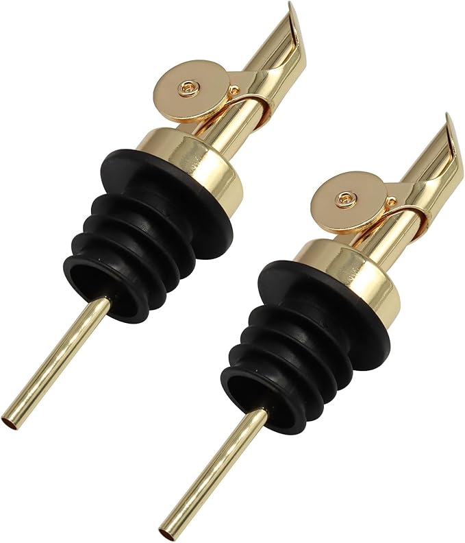 2 Pack Auto Flip Dispenser Spout, Liquor Pour Spout Oil Dispenser Top, Stainless Steel Leak-Proof Bottle Spout for Wine Vinegar Oils (Gold)