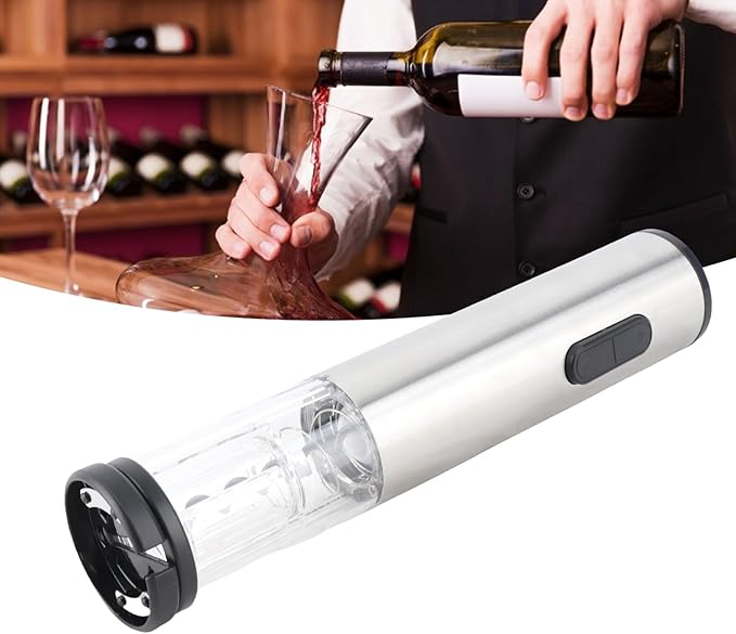 Electric Wine Opener, Automatic Wine Bottle Opener with LED Light, Battery Operated Corkscrew for Party Camping, Stainless Steel and PC Portable Wine Opener