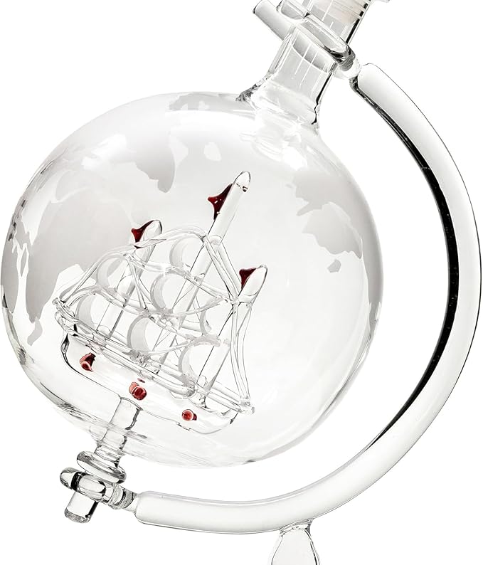 Whiskey Decanter Set 35 oz - Men's Whiskey, Wine and Bourbon Shaker with 2 Diamond Alcohol Glasses - Etched Globe Glass Decanter with Ship - Dads Gifts for Holiday (Glass Ship)
