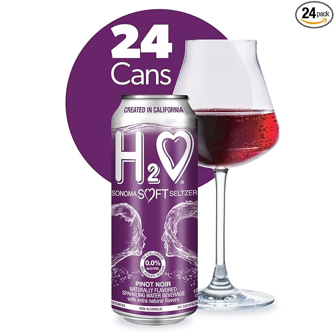 H2o Pinot Noir – Complex & Structured | Non-Alcoholic Wine-Infused Beverage from California | 0.0% Alcohol | No Added Sugar, Low Calorie | 24 x 12 fl oz Cans (1.5x Larger Format, Bulk Pack)