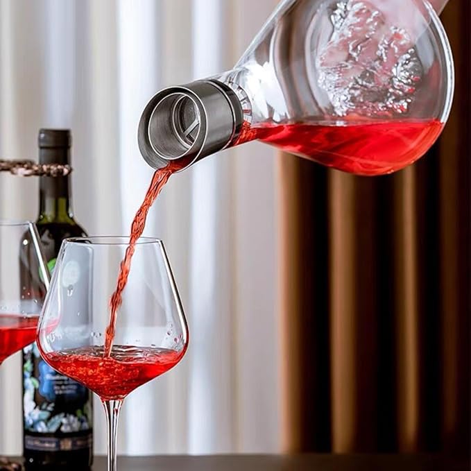 60oz Wine Decanter, Hand-Blown Lead-Free Crystal Wine Aerator, Built-in Stainless Steel Filter for Wine (60OZ)