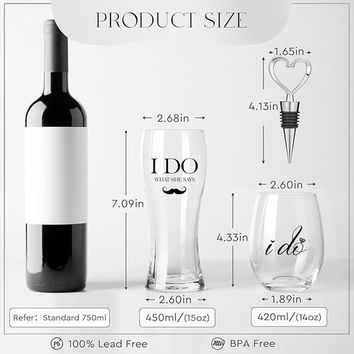 AW BRIDAL Wedding Gifts for Couples 2026, Mr and Mrs Wine Glasses and Beer Mug Set, Engagement Gift for the Couple, Bride and Groom Wedding Glasses with Wine Stopper, Bridal Shower Gifts for Bride